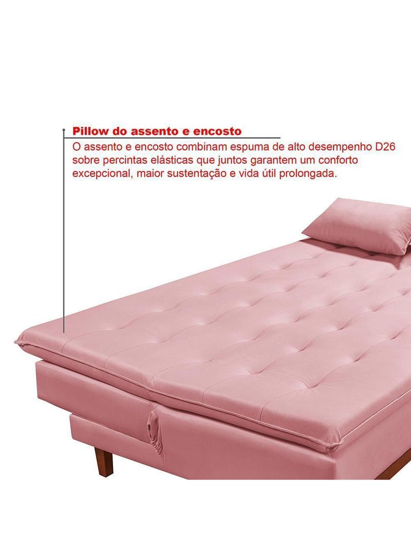 Sofá Cama Reclinável Santorini Veludo Confortável Base de Madeira Rosa 200