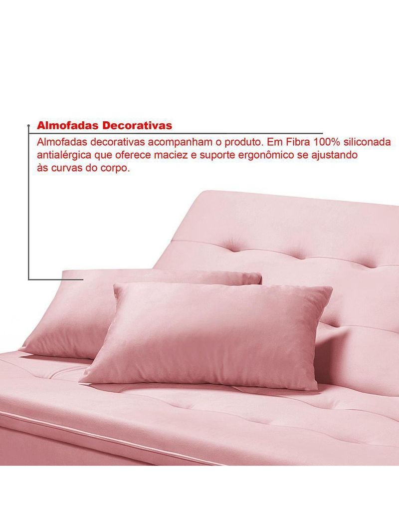 Sofá Cama Reclinável Santorini Veludo Confortável Base de Madeira Rosa 200