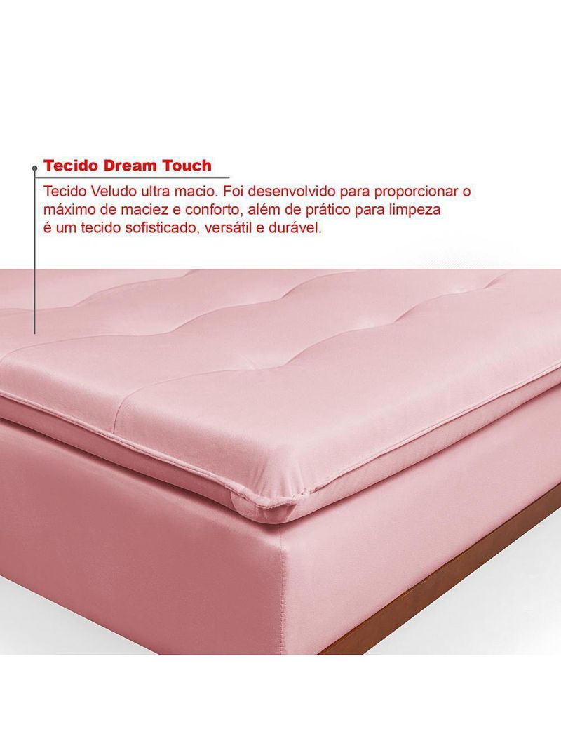 Sofá Cama Reclinável Santorini Veludo Confortável Base de Madeira Rosa 200