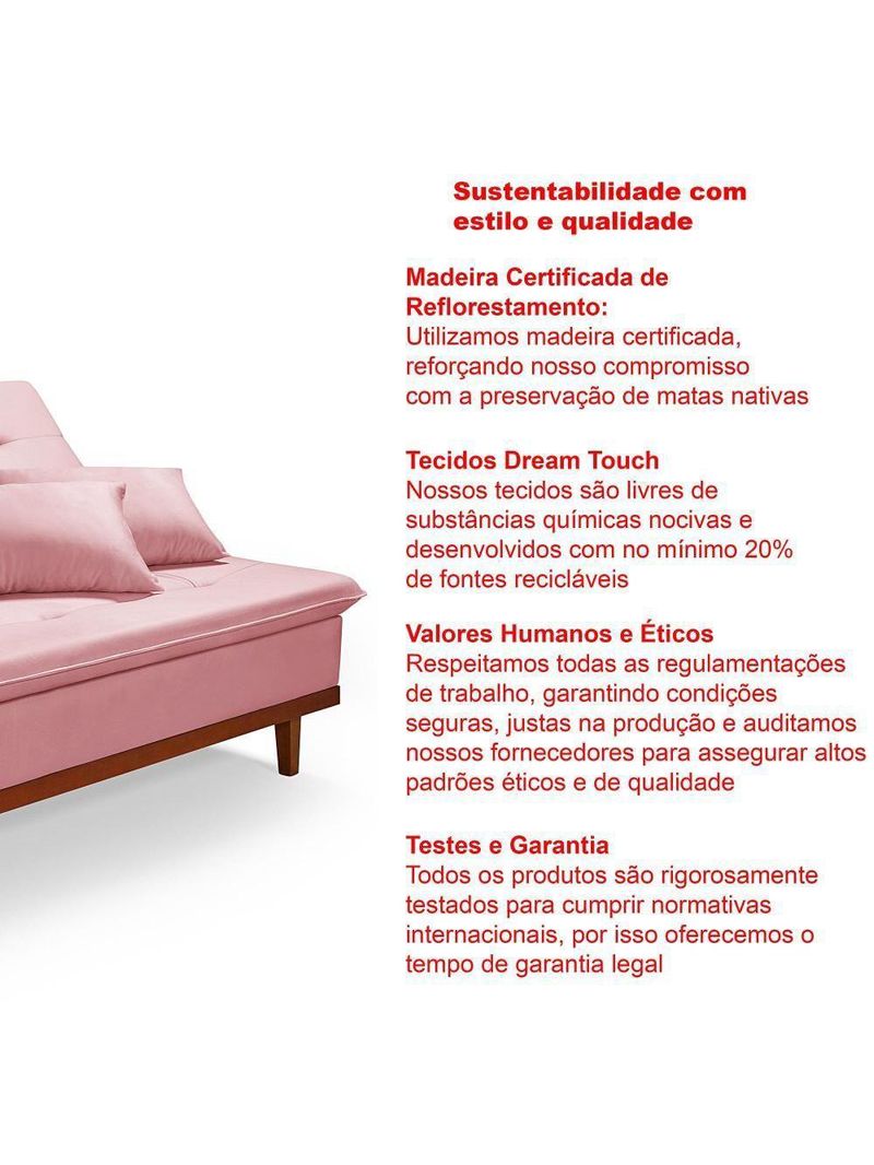 Sofá Cama Reclinável Santorini Veludo Confortável Base de Madeira Rosa 200