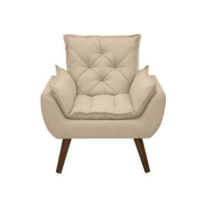 Poltrona Opala Decorativa Conforto Tecido Boucle Pé Trapézio Areia