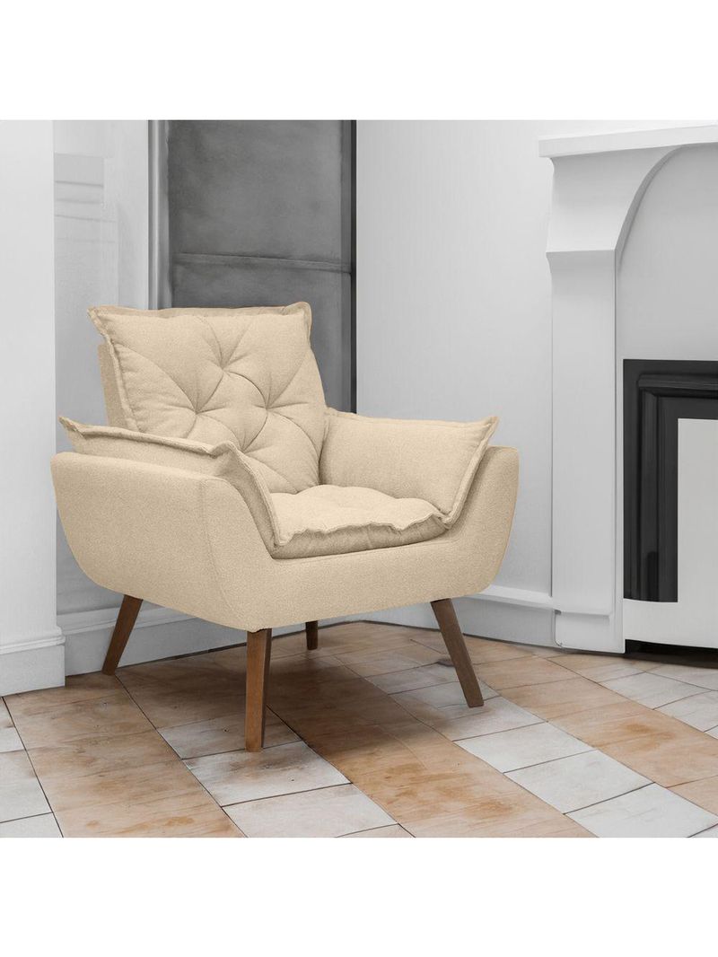 Poltrona Opala Decorativa Conforto Tecido Boucle Pé Trapézio Areia