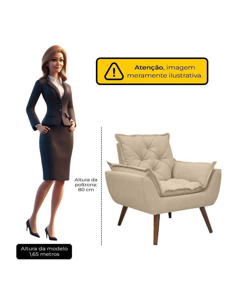 Poltrona Opala Decorativa Conforto Tecido Boucle Pé Trapézio Areia