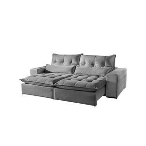 Sofá 4 Lugares Máximo Retrátil E Reclinável 2,50M Suede Cinza Claro
