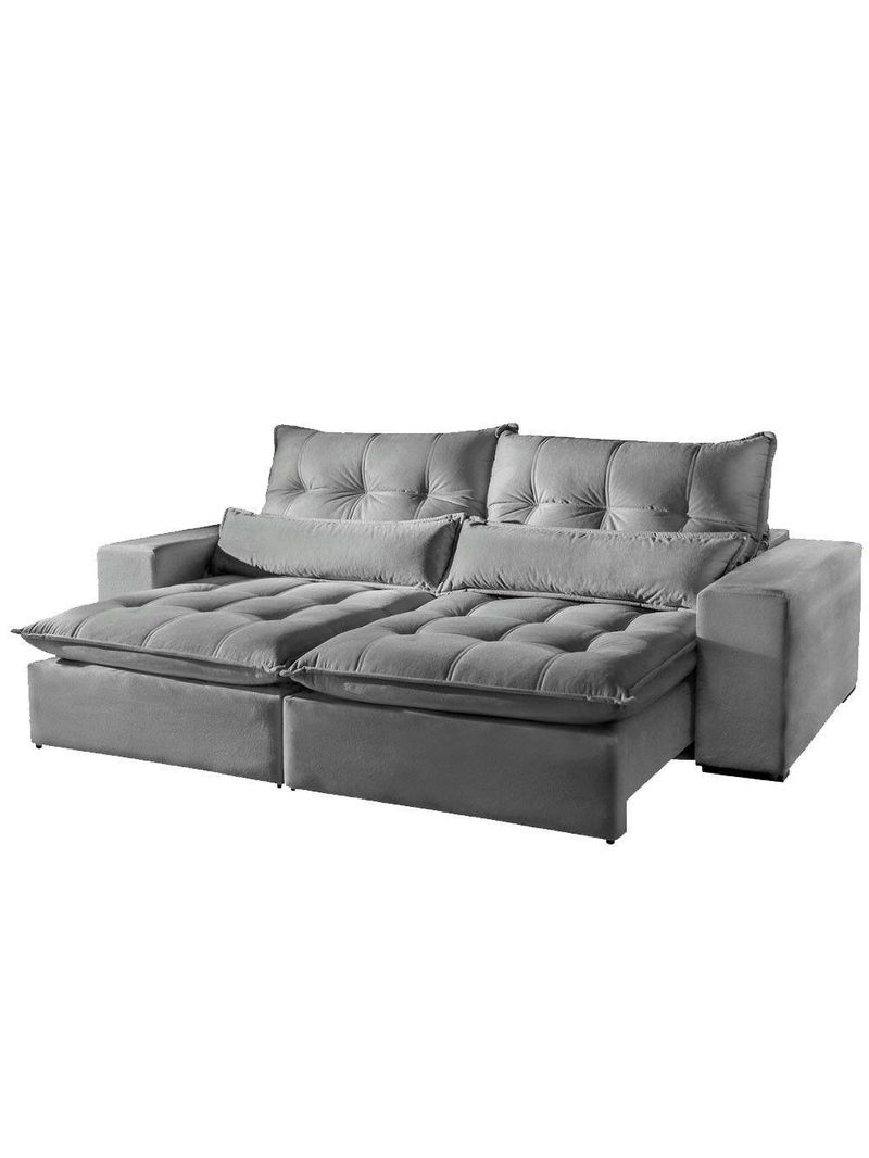 Sofá 4 Lugares Máximo Retrátil E Reclinável 2,50M Suede Cinza Claro Cinza Claro