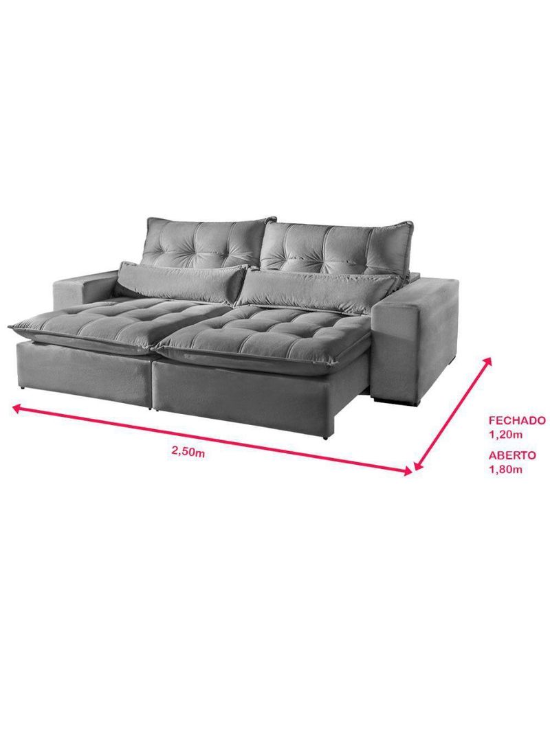 Sofá 4 Lugares Máximo Retrátil E Reclinável 2,50M Suede Cinza Claro Cinza Claro