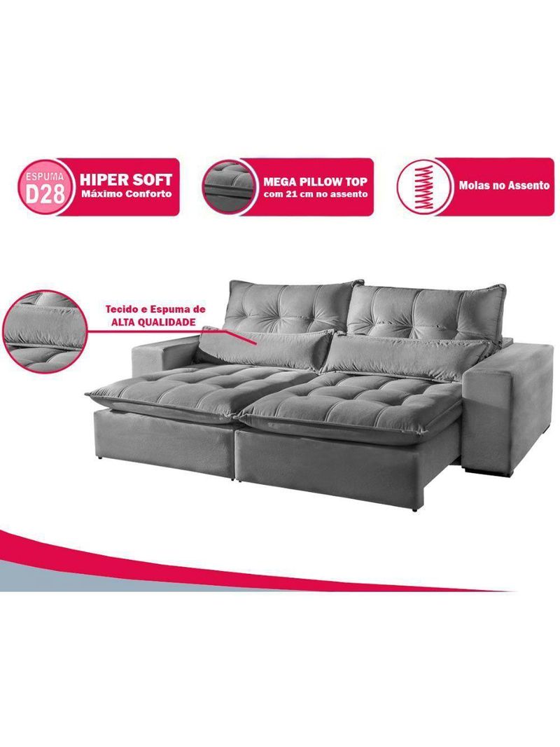 Sofá 4 Lugares Máximo Retrátil E Reclinável 2,50M Suede Cinza Claro Cinza Claro