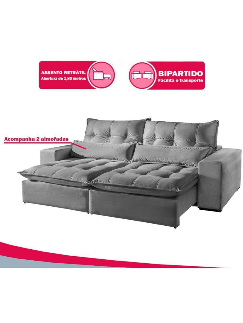 Sofá 4 Lugares Máximo Retrátil E Reclinável 2,50M Suede Cinza Claro Cinza Claro