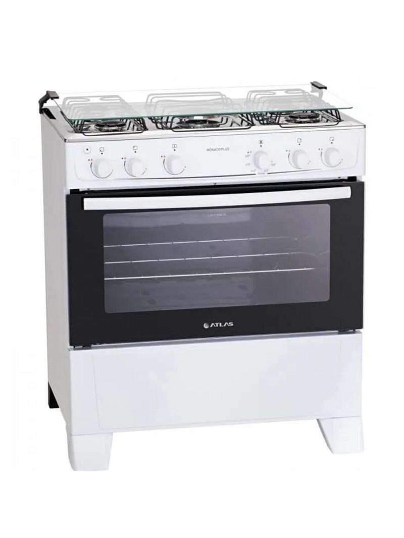Fogão Atlas 5 Bocas Mônaco Plus Branco Com Mesa Inox Bivolt
