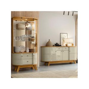 Aparador Para Sala Buffet Ambiente Mônaco E Cristaleira Moss Cumaru Opala - Madetec