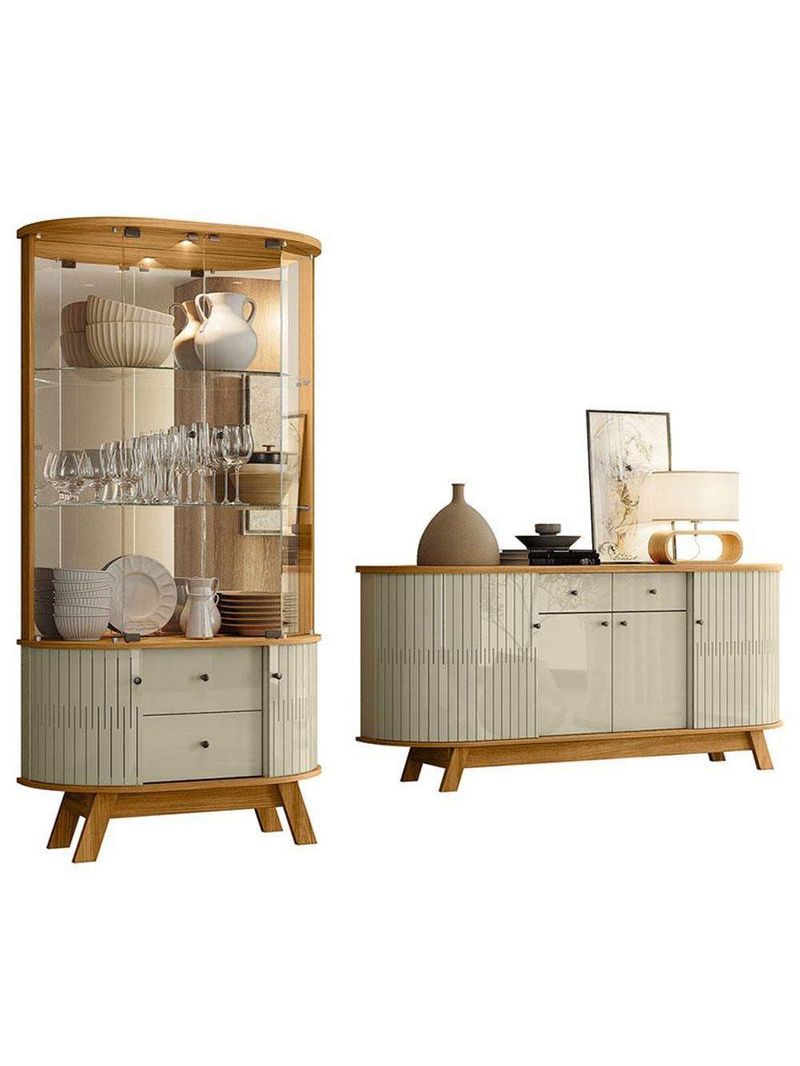 Aparador Para Sala Buffet Ambiente Mônaco E Cristaleira Moss Cumaru Opala - Madetec