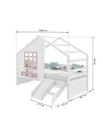 Cama Casinha Janela Escada Escorregador Madeira Branco-Rosa