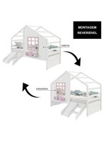 Cama Casinha Janela Escada Escorregador Madeira Branco-Rosa