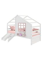 Cama Casinha Janela Escada Escorregador Madeira Branco-Rosa