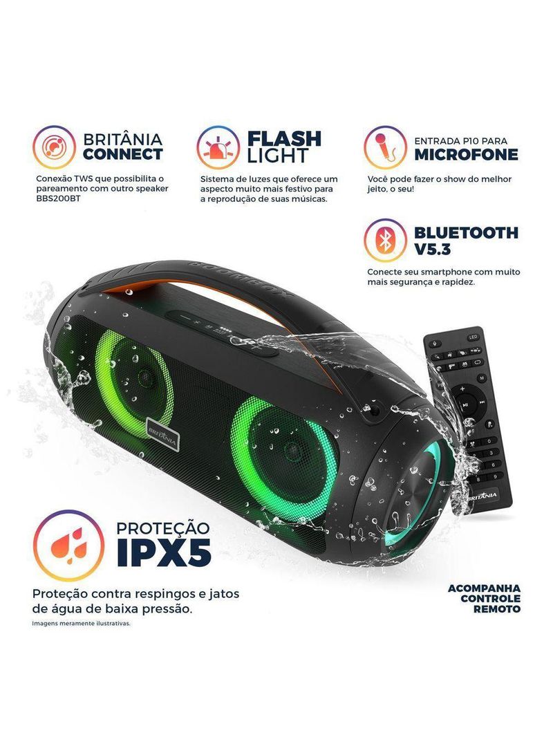 Speaker Extreme Britânia BBS200BT Flash Lights TWS 200W Bivolt
