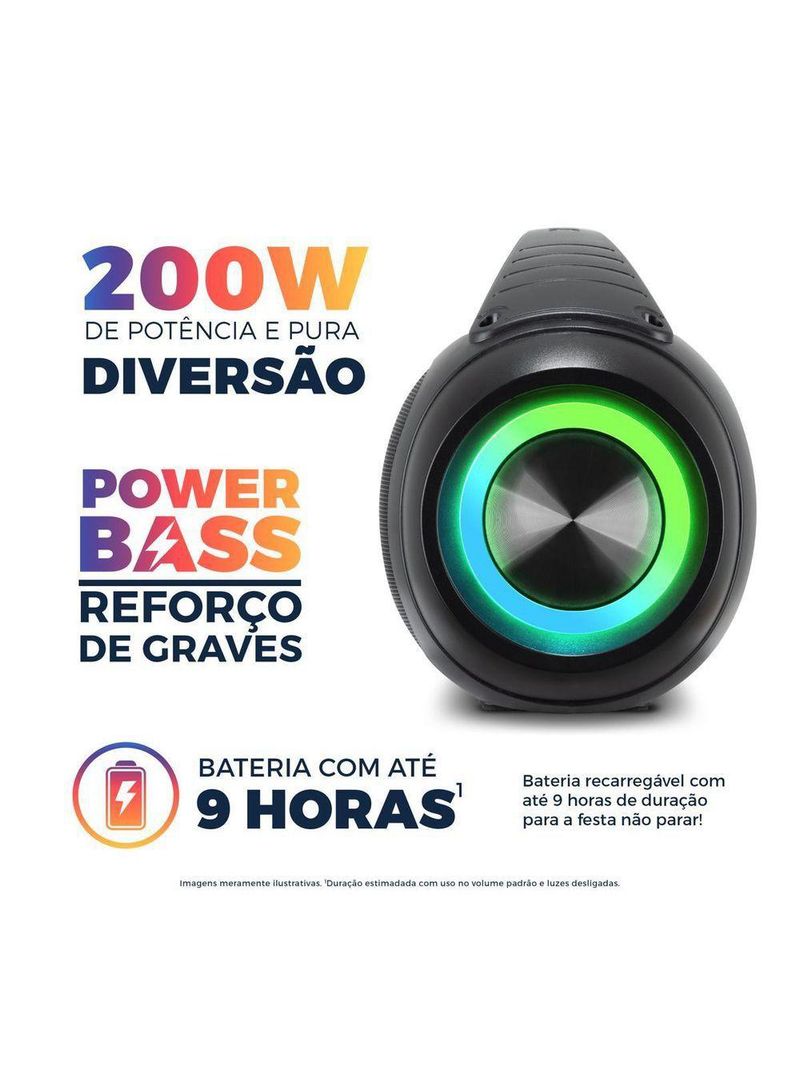 Speaker Extreme Britânia BBS200BT Flash Lights TWS 200W Bivolt