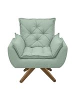 Poltrona Opala Conforto Base Giratória Madeira Tecido Boucle Verde