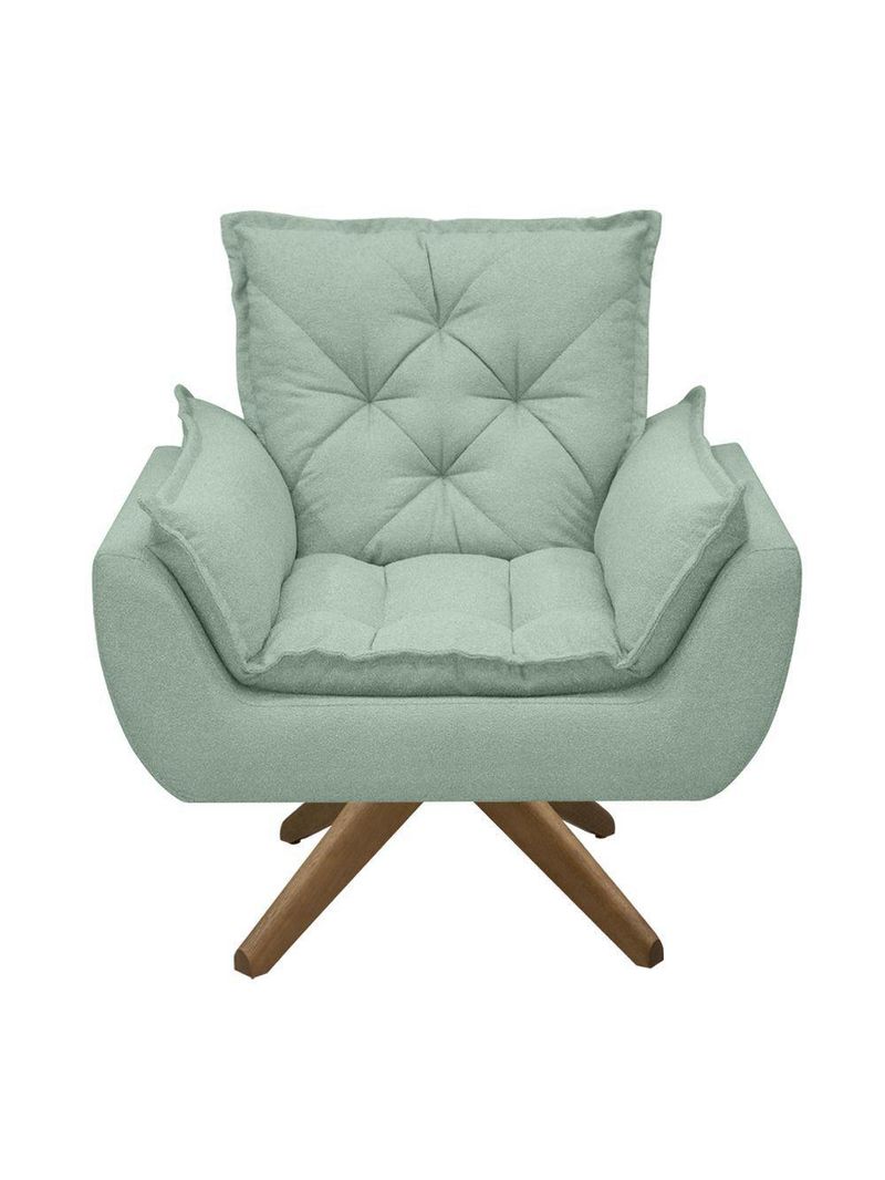Poltrona Opala Conforto Base Giratória Madeira Tecido Boucle Verde