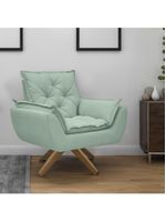 Poltrona Opala Conforto Base Giratória Madeira Tecido Boucle Verde