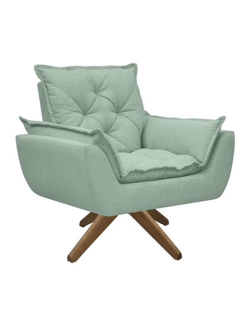 Poltrona Opala Conforto Base Giratória Madeira Tecido Boucle Verde
