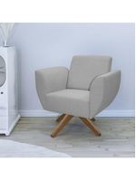 Poltrona Jolly Decorativa Com Base Madeira Em Tecido Boucle Cinza Escuro