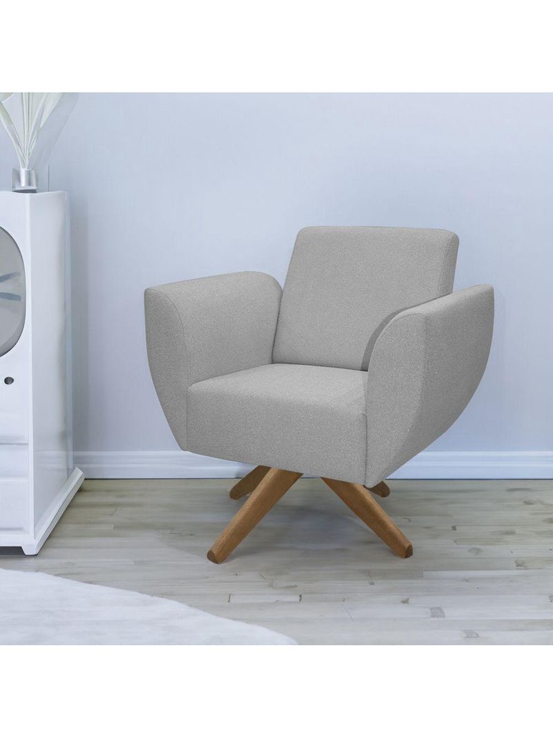 Poltrona Jolly Decorativa Com Base Madeira Em Tecido Boucle Cinza Escuro