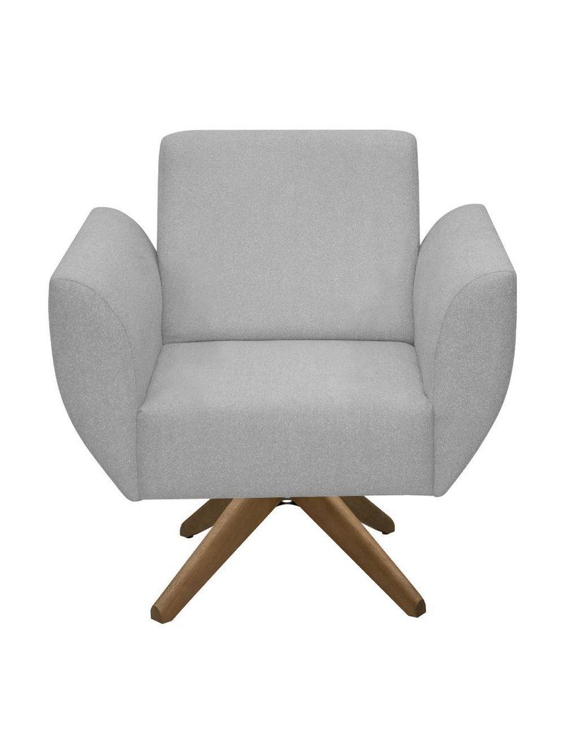 Poltrona Jolly Decorativa Com Base Madeira Em Tecido Boucle Cinza Escuro