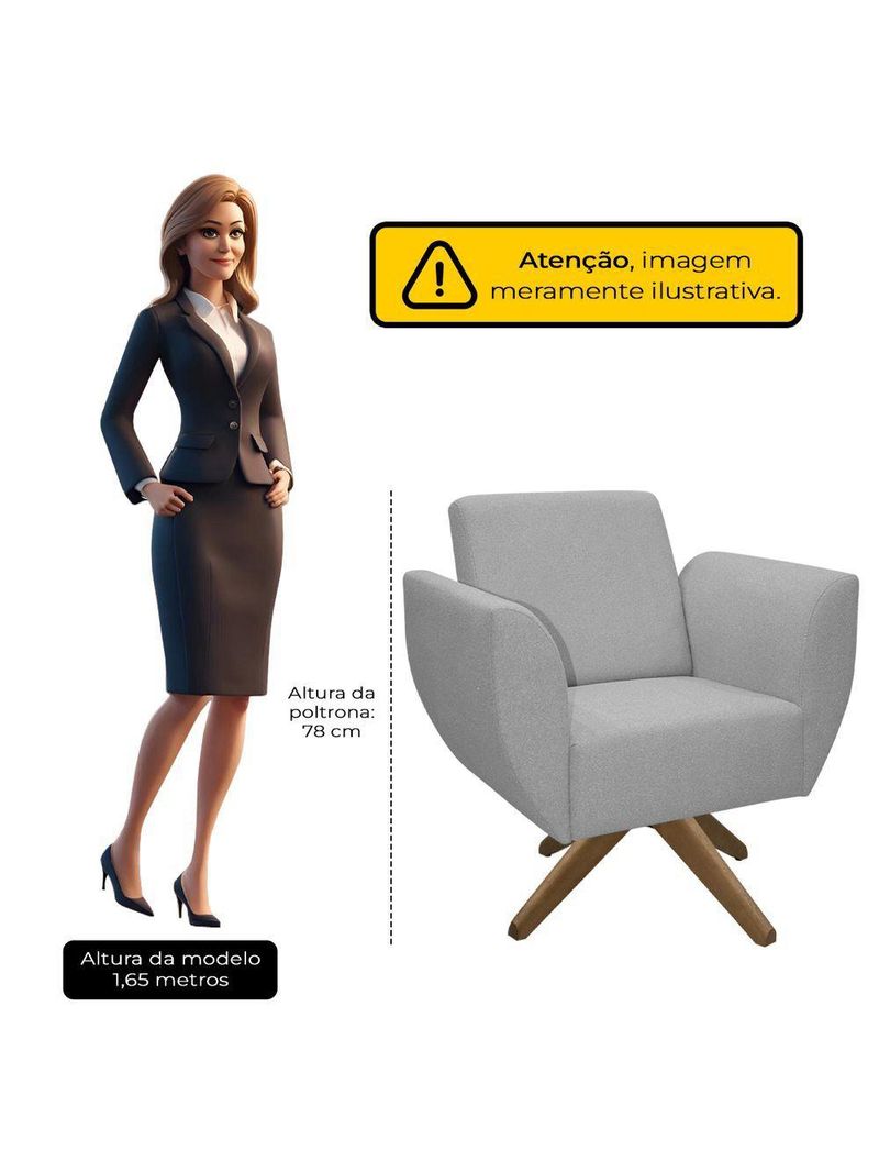 Poltrona Jolly Decorativa Com Base Madeira Em Tecido Boucle Cinza Escuro