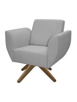 Poltrona Jolly Decorativa Com Base Madeira Em Tecido Boucle Cinza Escuro