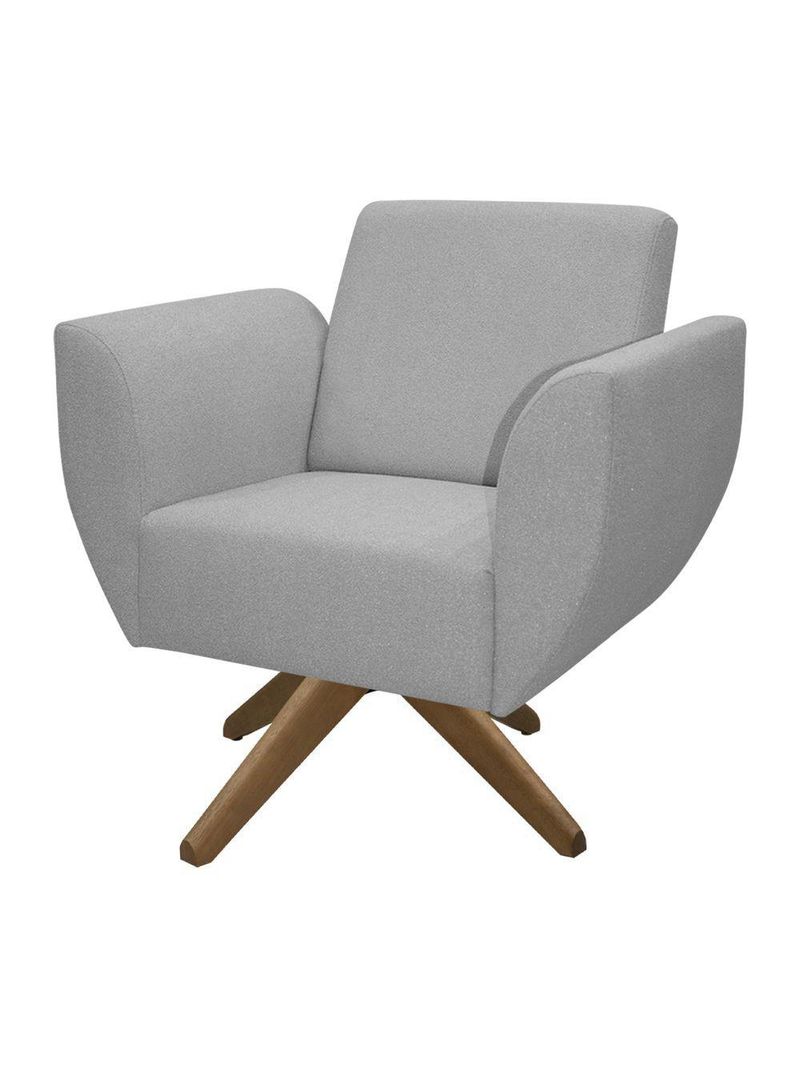 Poltrona Jolly Decorativa Com Base Madeira Em Tecido Boucle Cinza Escuro