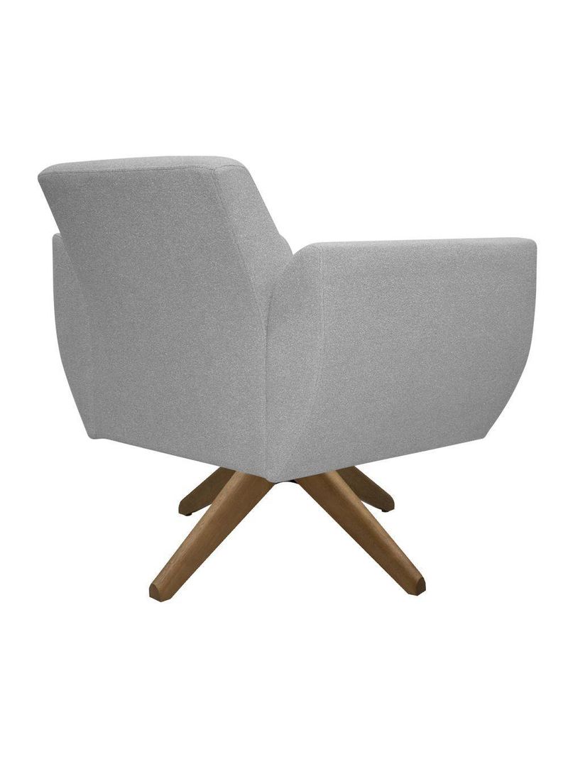 Poltrona Jolly Decorativa Com Base Madeira Em Tecido Boucle Cinza Escuro