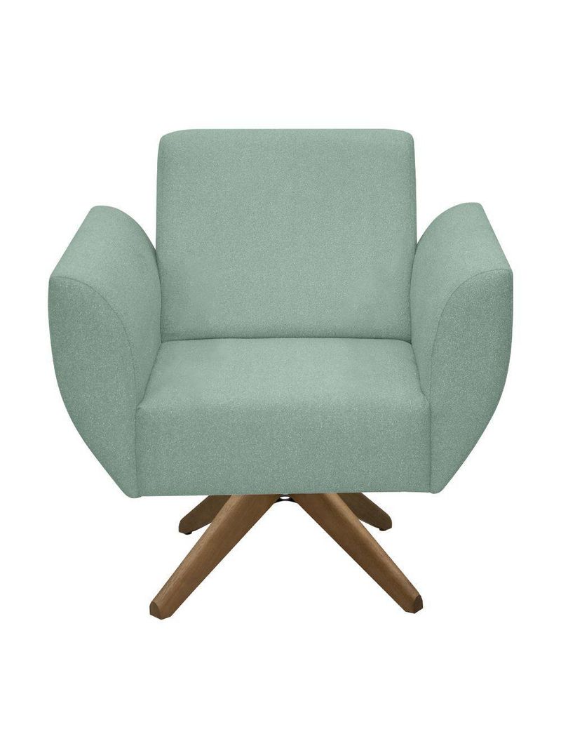 Poltrona Jolly Decorativa Com Base Madeira Em Tecido Boucle Verde