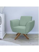 Poltrona Jolly Decorativa Com Base Madeira Em Tecido Boucle Verde