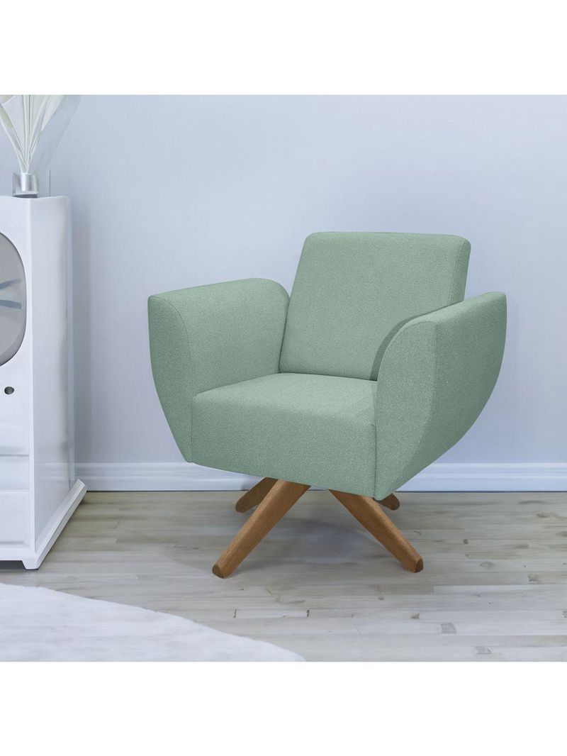 Poltrona Jolly Decorativa Com Base Madeira Em Tecido Boucle Verde