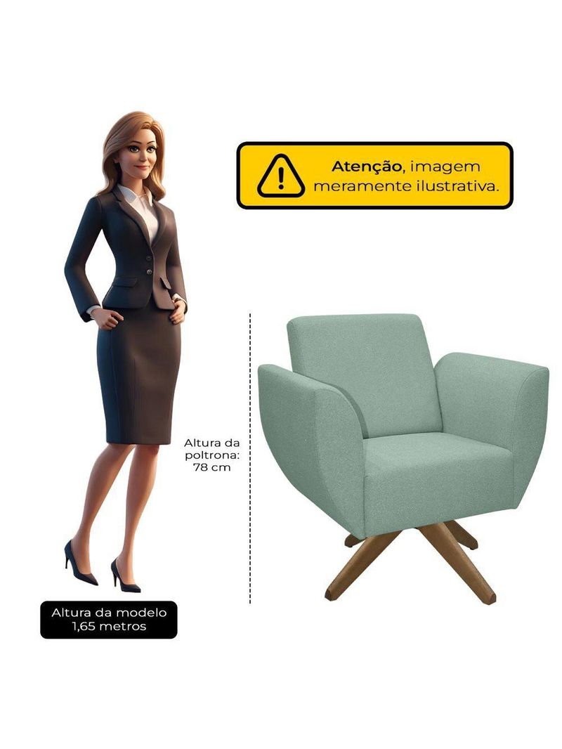 Poltrona Jolly Decorativa Com Base Madeira Em Tecido Boucle Verde
