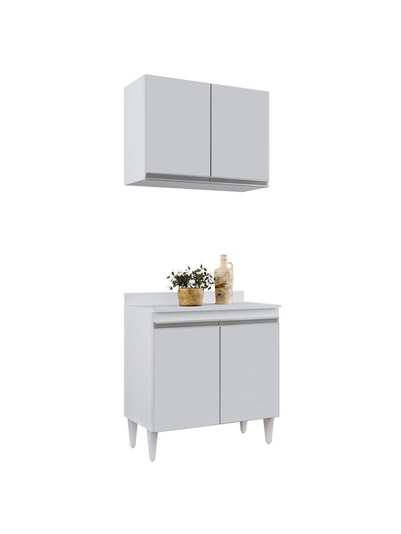 Armário Aéreo Califórnia e Balcão Hawai com Tampo 80cm Branco - Lumil