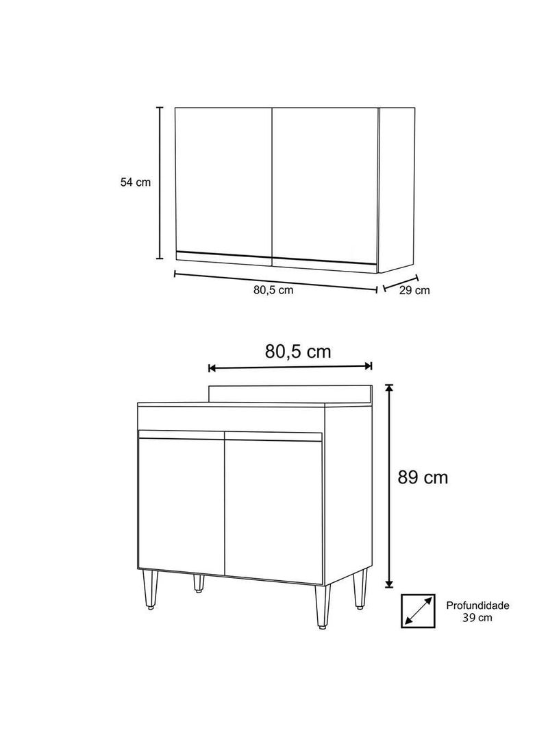 Armário Aéreo Califórnia e Balcão Hawai com Tampo 80cm Branco - Lumil