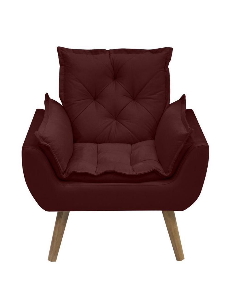 Poltrona Opala Conforto Decorativa Em Veludo Com Pés Palito Bordô