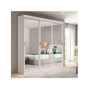Guarda Roupa Casal 3 Portas 4 Gav Espelho Branco Carraro 1144
