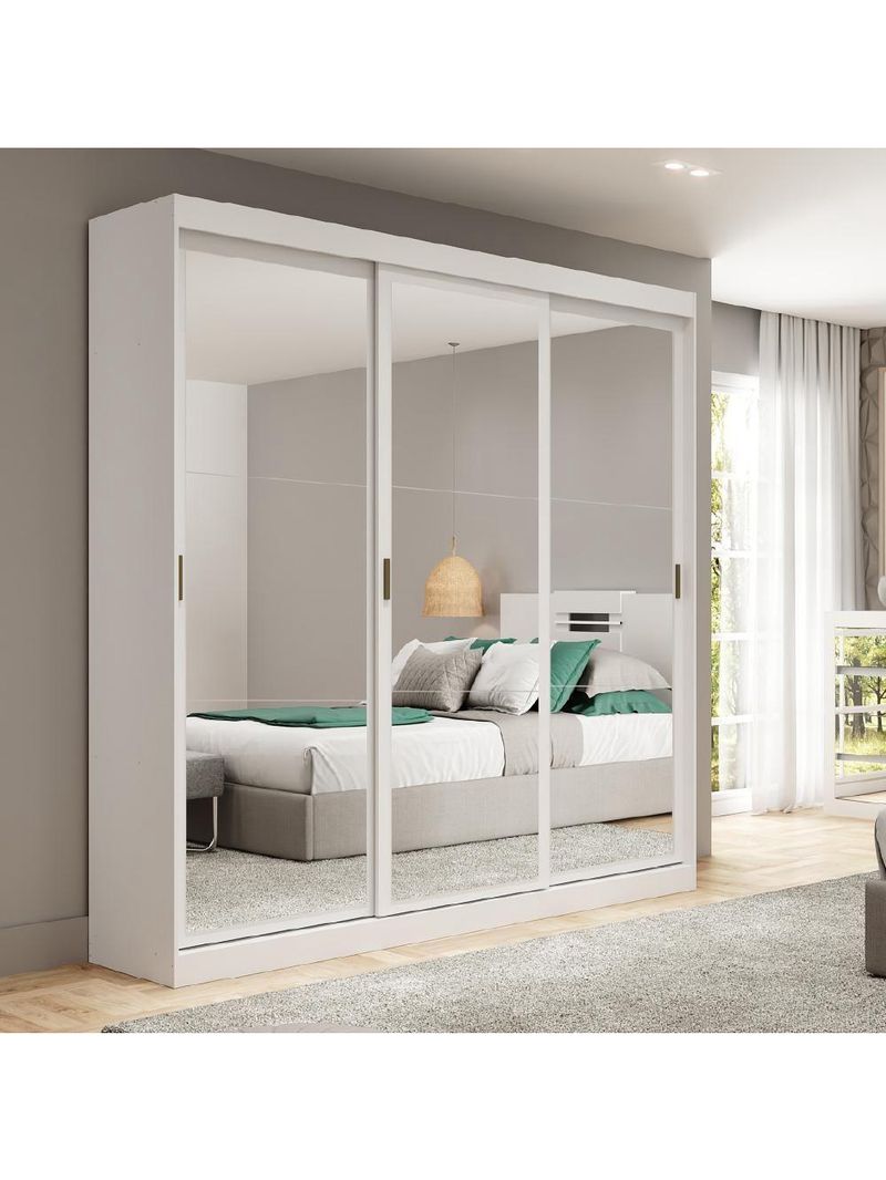 Guarda Roupa Casal 3 Portas 4 Gav Espelho Branco Carraro 1144