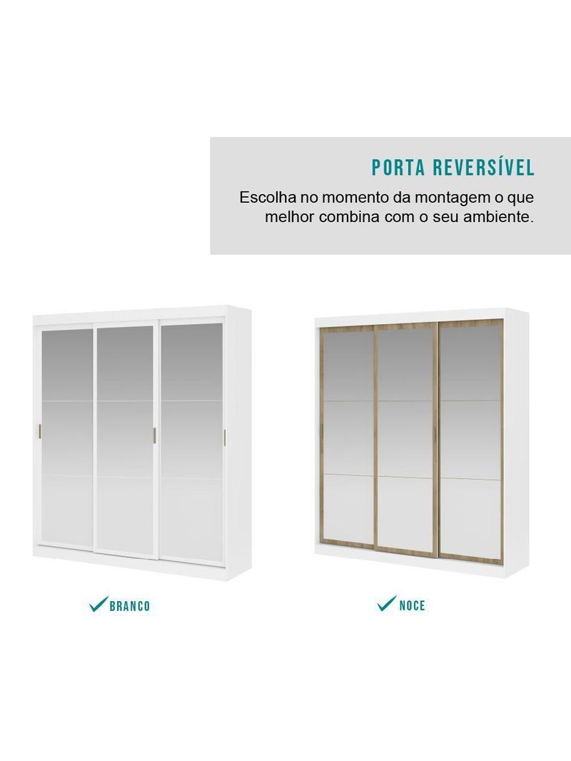 Guarda Roupa Casal 3 Portas 4 Gav Espelho Branco Carraro 1144