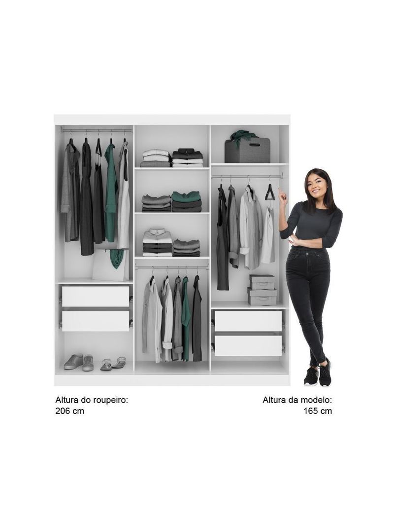 Guarda Roupa Casal 3 Portas 4 Gav Espelho Branco Carraro 1144
