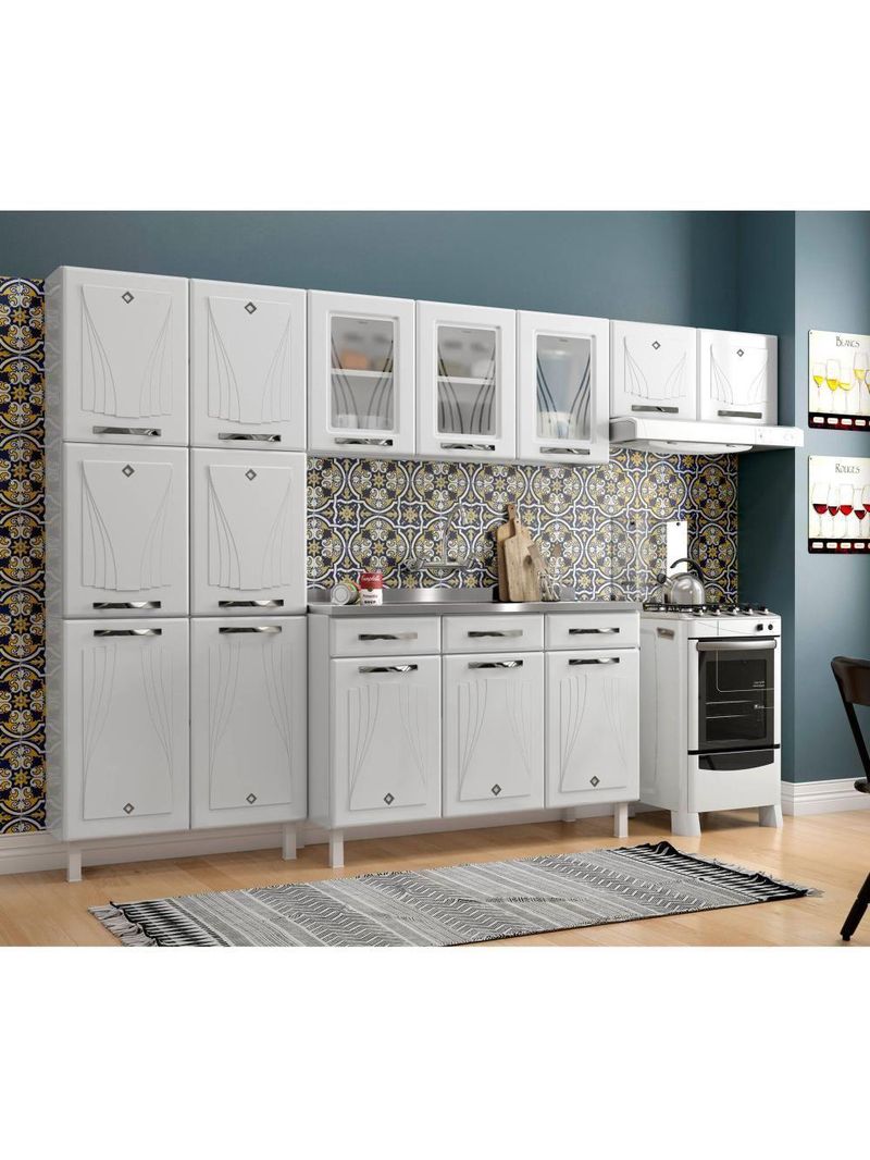 Cozinha de Aço Completa Telasul Star New Branco 3 Vidros Balcão para Pia