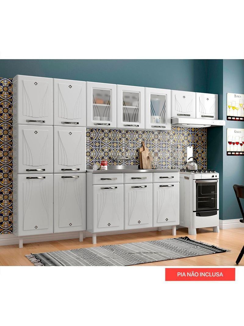 Cozinha de Aço Completa Telasul Star New Branco 3 Vidros Balcão para Pia