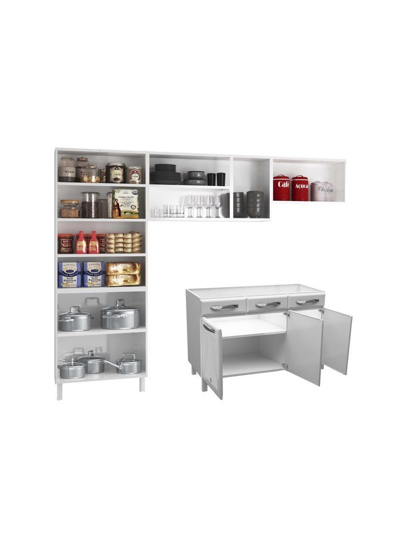 Cozinha de Aço Completa Telasul Star New Branco 3 Vidros Balcão para Pia