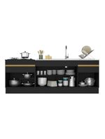 Kit 2 Balcões Com Rodapé Gabinete Pia E Cooktop Preto