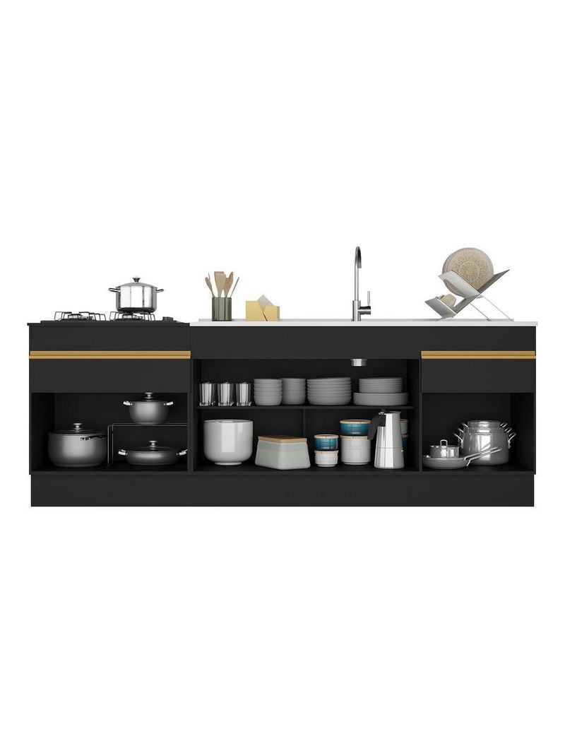 Kit 2 Balcões Com Rodapé Gabinete Pia E Cooktop Preto