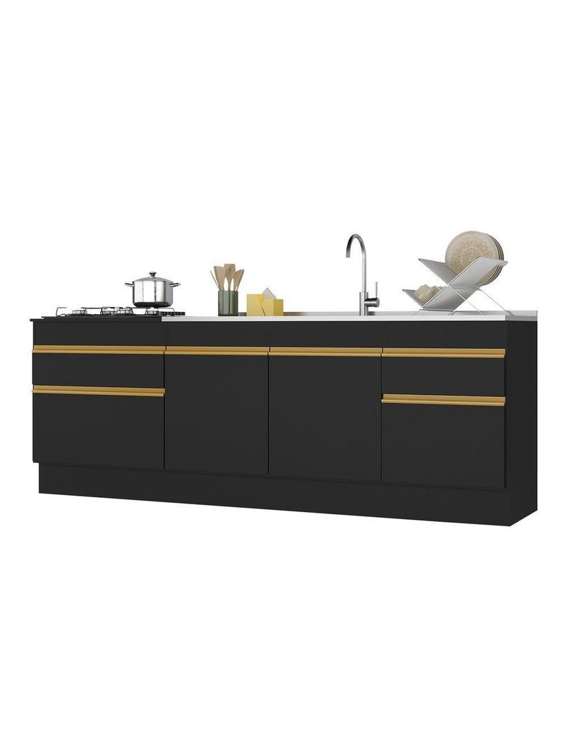 Kit 2 Balcões Com Rodapé Gabinete Pia E Cooktop Preto