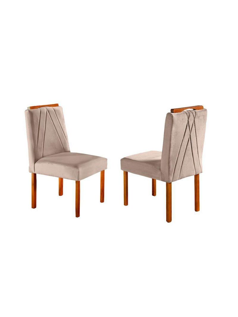 Conjunto Sala de Jantar 4 Lugares Paris Mesa Quadrada Veludo - Móveis Mix Mel / Off-White / Bege