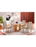 Conjunto Sala de Jantar 4 Lugares Paris Mesa Quadrada Veludo - Móveis Mix Mel / Off-White / Bege